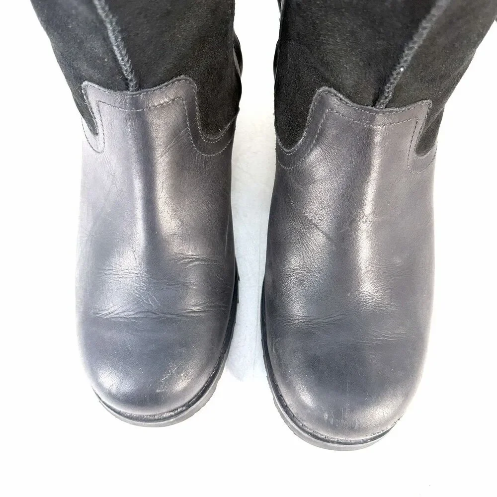 UGG Australia Bellevue Shearling Fold Over Moto Black Leather Boots Sz 10 U.S.